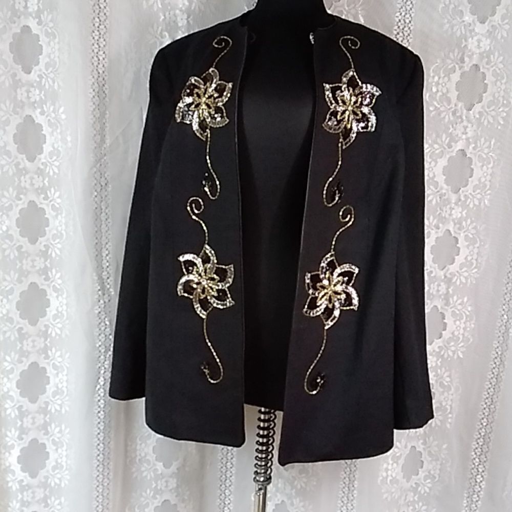 Vintage Gjg Originals 100% Pure Wool Sequin Women's Jacket Blazer Size 14